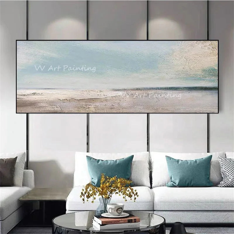 100% Handpainted Modern Abstract Simple Ocean Seaside Pure Ocean Sea oil painting Scandinavian wall artwork for home decor gift
