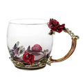 Handmade Enamels Coffee Mugs Rose Glass Tea Cup with Steel Spoon Luxury Unique Gifts for Wedding Valentine's Day Birthday Gifts