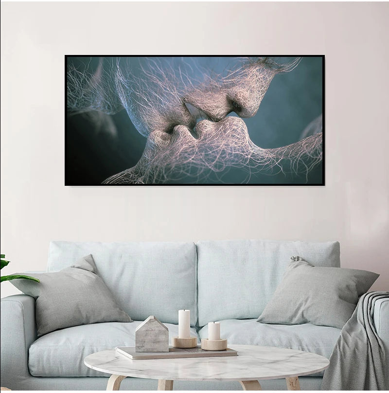 Black Love Abstract Kiss Canvas Modern Couple Wall Art for Living Room, Bedroom & Office Decor