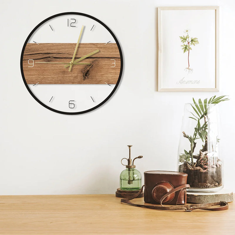 Rustic Wood Cabin Country Style Art Old Wood Pattern Texture Acrylic Printed Wall Clock Silent Clock Wall Home Indoor Decor Saat