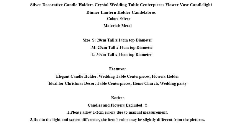 Silver Decorative Candle Holders Crystal Wedding Table Centerpieces Flower Vase Candlelight Dinner Lantern Holder Candelabros