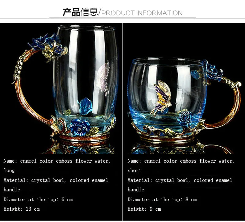 Blue roses enamel cup los poem flower cup heat-resistant  high-grade crystal gifts home creative gifts