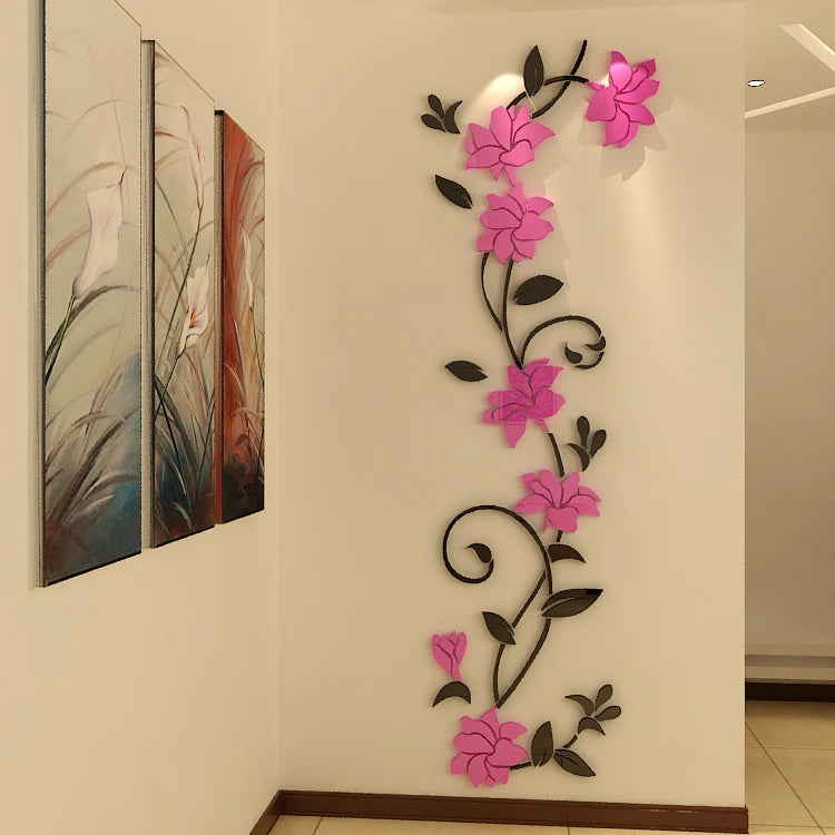 New arrival Rose flower Acrylic Mirror Wall stickers Entranceway TV background Home decoration Modern 3d DIY art wall stickers