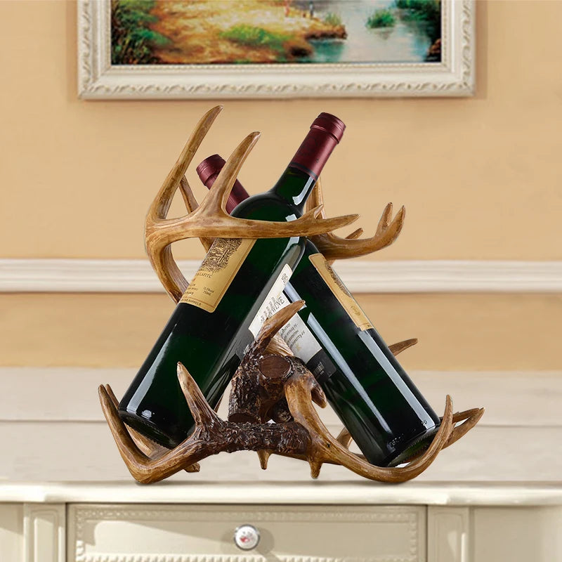Vintage Buckhorn Sculpture Wine Holder Decorative Resin Antlers Bottle Rack Barware Ornament Art and Craft Present Accessories