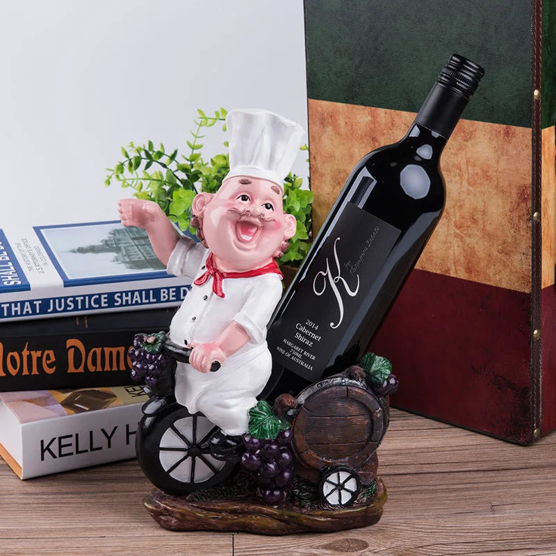 Funny Chef Bottle Rack Decorative Tabletop Cook Cask Wine Bottle Holder Goblet Stand Beverage Barware Ornament Craft Accessories