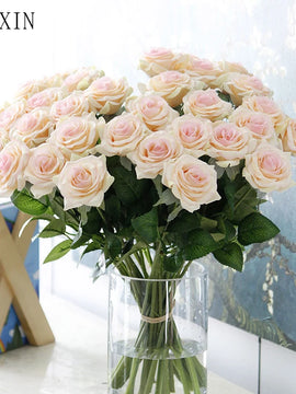 25pcs/Lot New Artificial Flowers Rose Peony Floral Home Decoration Wedding Bridal Bouquet High Quality 9 Colors Christmas Props
