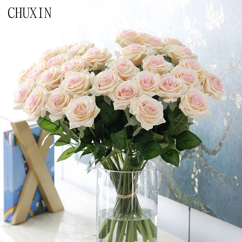 25pcs/Lot New Artificial Flowers Rose Peony Floral Home Decoration Wedding Bridal Bouquet High Quality 9 Colors Christmas Props
