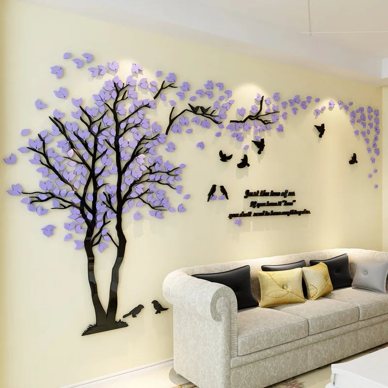 3D Tree Acrylic Mirror Wall Sticker Decals DIY Art TV Background Wall Poster Home Decoration Bedroom Living Room Wallstickers