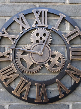 Handmade Oversized 3D Retro Rustic Decorative Luxury Art Big Gear Wooden Vintage Large Wall Clock