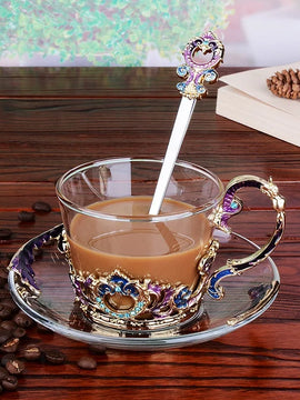 201-300ml enamel coffee cup set dish Saucer  Set European style mug cup tea cup tea set
