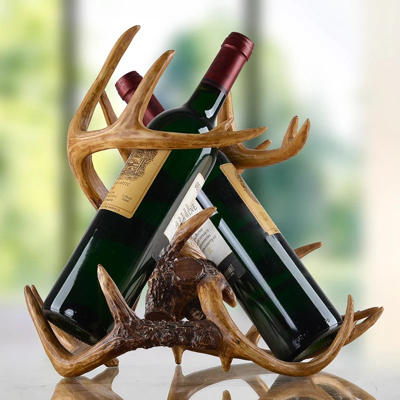 Vintage Buckhorn Sculpture Wine Holder Decorative Resin Antlers Bottle Rack Barware Ornament Art and Craft Present Accessories