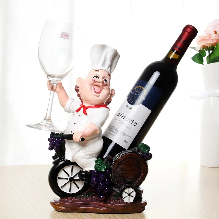 Funny Chef Bottle Rack Decorative Tabletop Cook Cask Wine Bottle Holder Goblet Stand Beverage Barware Ornament Craft Accessories