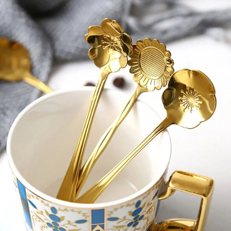 1pcs Mini Cute flower Stainless Steel Teaspoon Coffee Metal golden Soup Dessert Spoon tablespoon dessert spoons Kitchen utensils