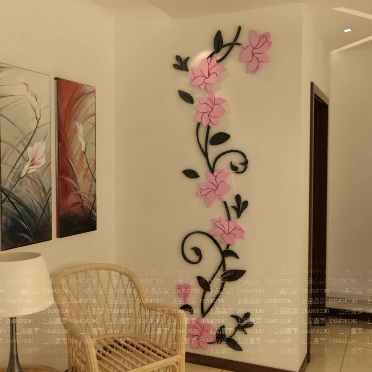 New arrival Rose flower Acrylic Mirror Wall stickers Entranceway TV background Home decoration Modern 3d DIY art wall stickers