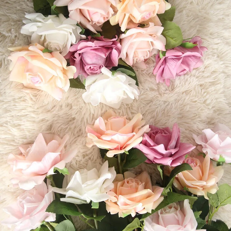 5pcs/lot 12cm Decor Rose Artificial Flowers Silk Flowers Floral Latex Real Touch Rose Wedding Bouquet Home Party Design Flowers