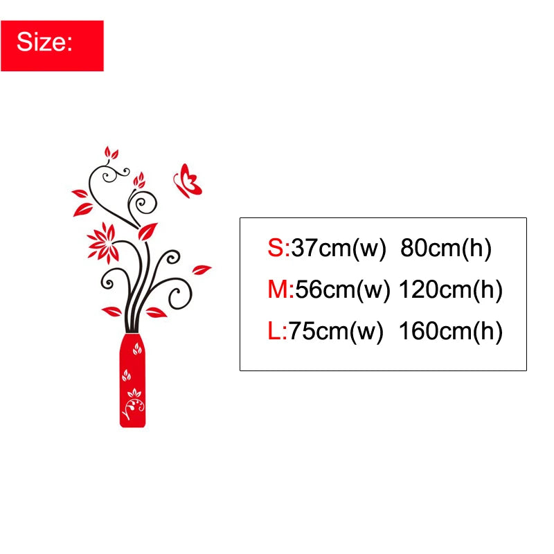 Vase Acrylic 3D Wall Sticker Home decor Porch Living room Background Wall Flower Rattan Decoration Hot sale