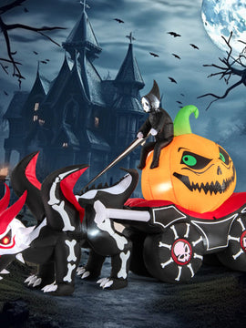 10.2 Feet Long Halloween Inflatable Carriage with Pumpkin and 2 Ghosts