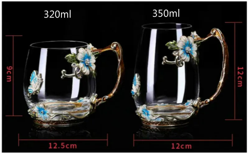 Beautiful Flower Tea Glass Mug Enamel Coffee Cup and Mug for Hot and Cold Drinks Home Tea Cup Spoon Set Perfect Gift for Mom
