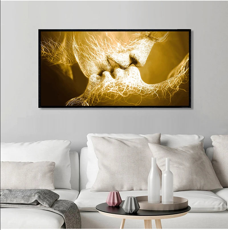 Black Love Abstract Kiss Canvas Modern Couple Wall Art for Living Room, Bedroom & Office Decor