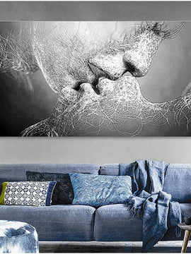 Black Love Abstract Kiss Canvas Modern Couple Wall Art for Living Room, Bedroom & Office Decor