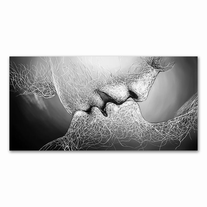 Black Love Abstract Kiss Canvas Modern Couple Wall Art for Living Room, Bedroom & Office Decor