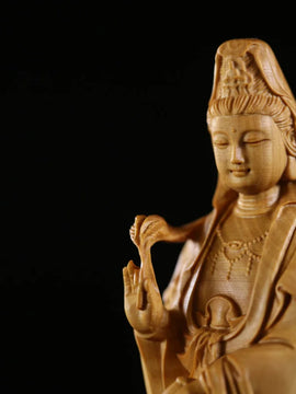 Wooden Standing Guan Yin Bodhisattva Statue – Hand-Carved Dragon Figurine for Feng Shui & Meditation Space