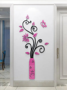 Vase Acrylic 3D Wall Sticker Home decor Porch Living room Background Wall Flower Rattan Decoration Hot sale