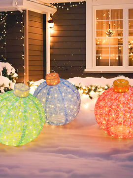 3-Piece Pre-Lit Pop up Christmas Ball Set with Warm White LED Lights