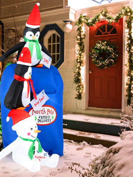 6 Feet Lighted Christmas Inflatable Penguins and Snowman with Built-in LED Lights