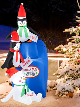 6 Feet Lighted Christmas Inflatable Penguins and Snowman with Built-in LED Lights