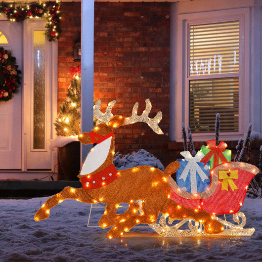 LED Lighted Christmas Reindeer and Santas Sleigh