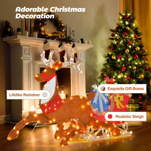 LED Lighted Christmas Reindeer and Santas Sleigh