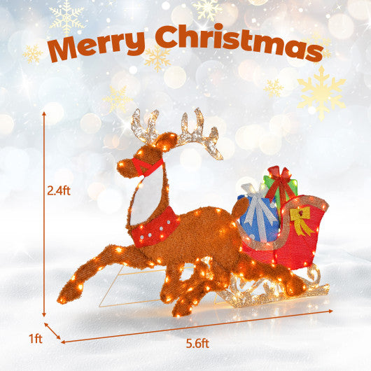 LED Lighted Christmas Reindeer and Santas Sleigh