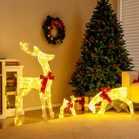 3-Piece Pre-Lit Christmas Deer Family Set