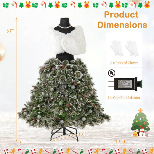 5 FT Pre-lit Mannequin Artificial Christmas Tree Dress Form Xmas Tree