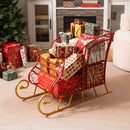 3 FT Christmas Metal Sleigh Decoration Santa Sleigh with 2-Tier Storage Shelf