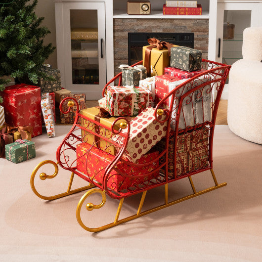 3 FT Christmas Metal Sleigh Decoration Santa Sleigh with 2-Tier Storage Shelf