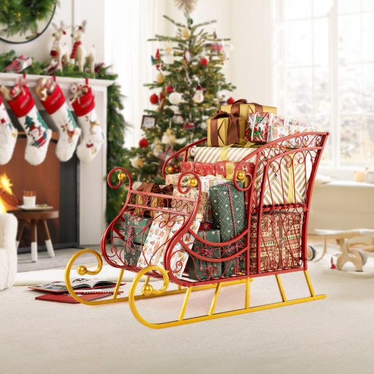 3 FT Christmas Metal Sleigh Decoration Santa Sleigh with 2-Tier Storage Shelf