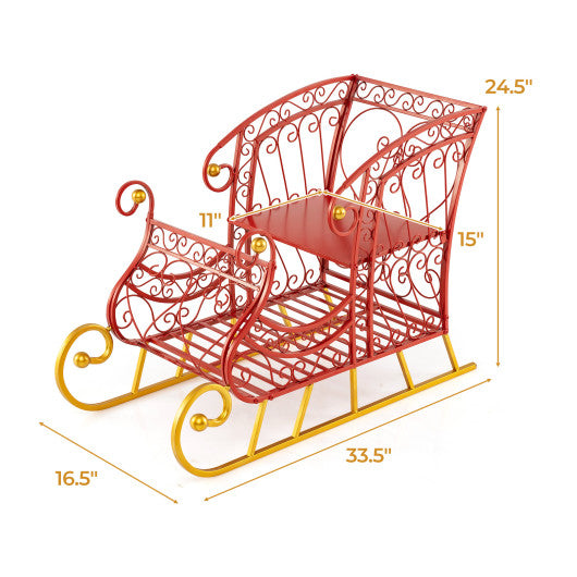 3 FT Christmas Metal Sleigh Decoration Santa Sleigh with 2-Tier Storage Shelf
