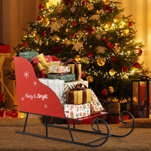 3 FT Christmas Metal Sleigh Decoration Santa Sleigh with 2-Tier Storage Shelf