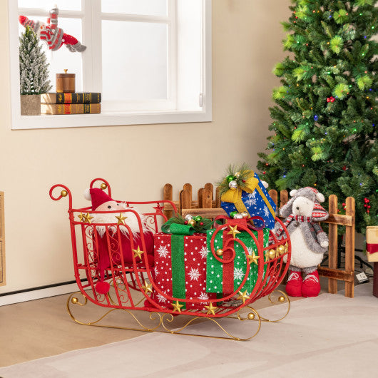 3 FT Christmas Metal Sleigh Decoration Santa Sleigh with 2-Tier Storage Shelf