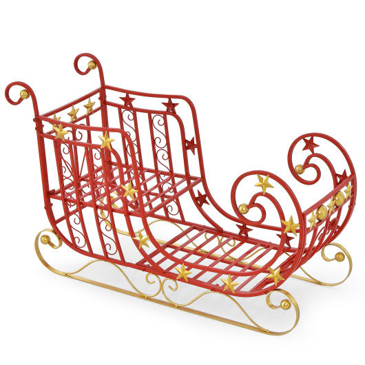 3 FT Christmas Metal Sleigh Decoration Santa Sleigh with 2-Tier Storage Shelf