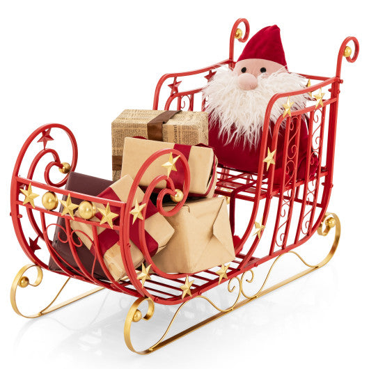 3 FT Christmas Metal Sleigh Decoration Santa Sleigh with 2-Tier Storage Shelf