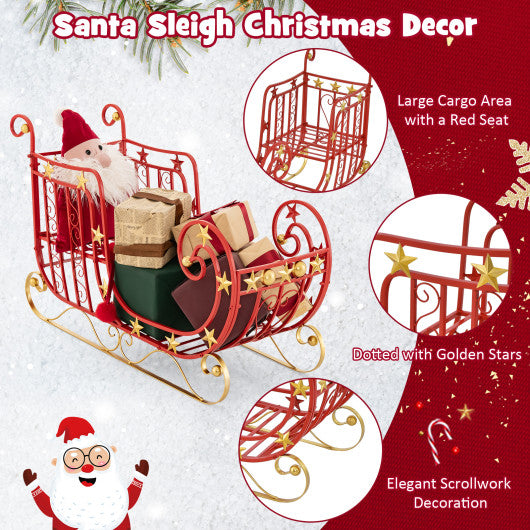3 FT Christmas Metal Sleigh Decoration Santa Sleigh with 2-Tier Storage Shelf