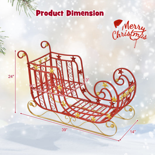 3 FT Christmas Metal Sleigh Decoration Santa Sleigh with 2-Tier Storage Shelf
