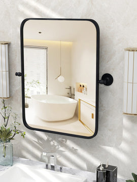 30 x 22 Inch Black Metal Framed Pivot Rectangle Wall-Mounted Mirror