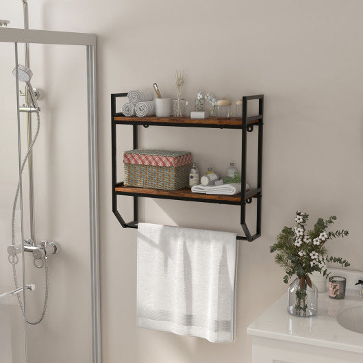 Wall Mounted Towel Shelf with Adjustable Towel Bar and Movable Hooks No Assembly Required