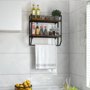Wall Mounted Towel Shelf with Adjustable Towel Bar and Movable Hooks No Assembly Required
