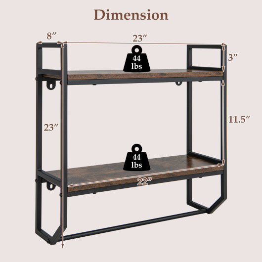 Wall Mounted Towel Shelf with Adjustable Towel Bar and Movable Hooks No Assembly Required