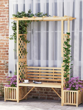 Patio Garden Bench Arbor ArchOutdoor Wood Decorative Seating-Natural